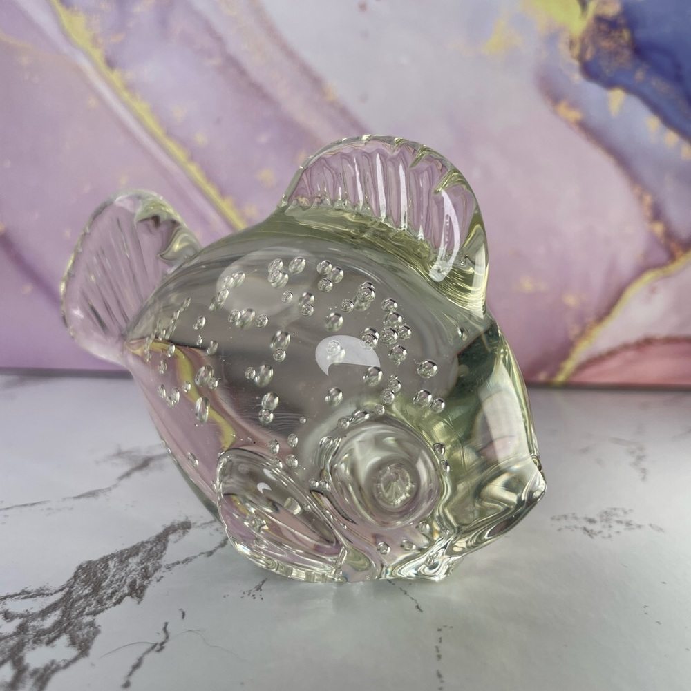 Vintage Clear Bubble Glass Fish Paperweight